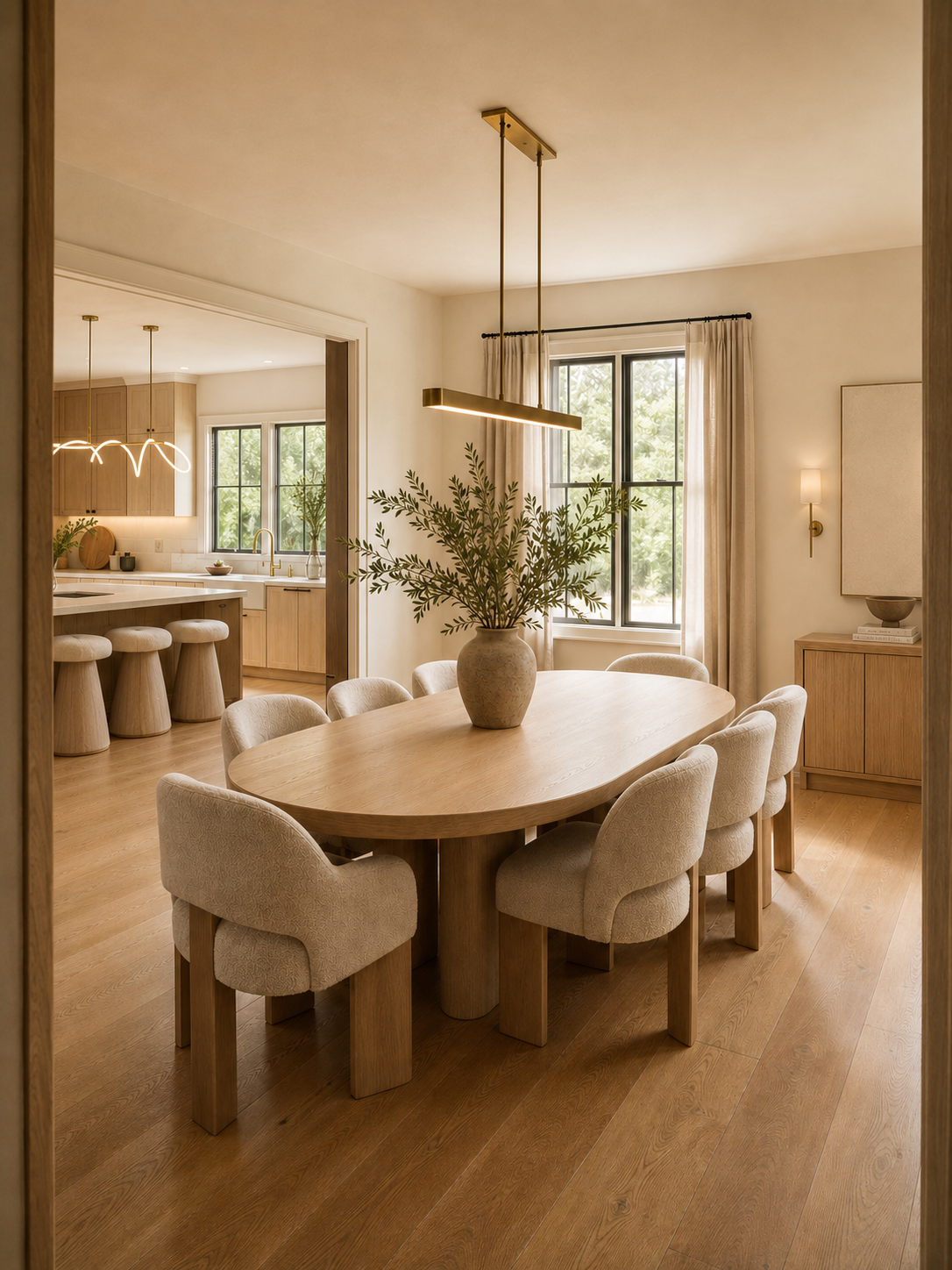 Render — first-floor dining room concept connected to the kitchen
