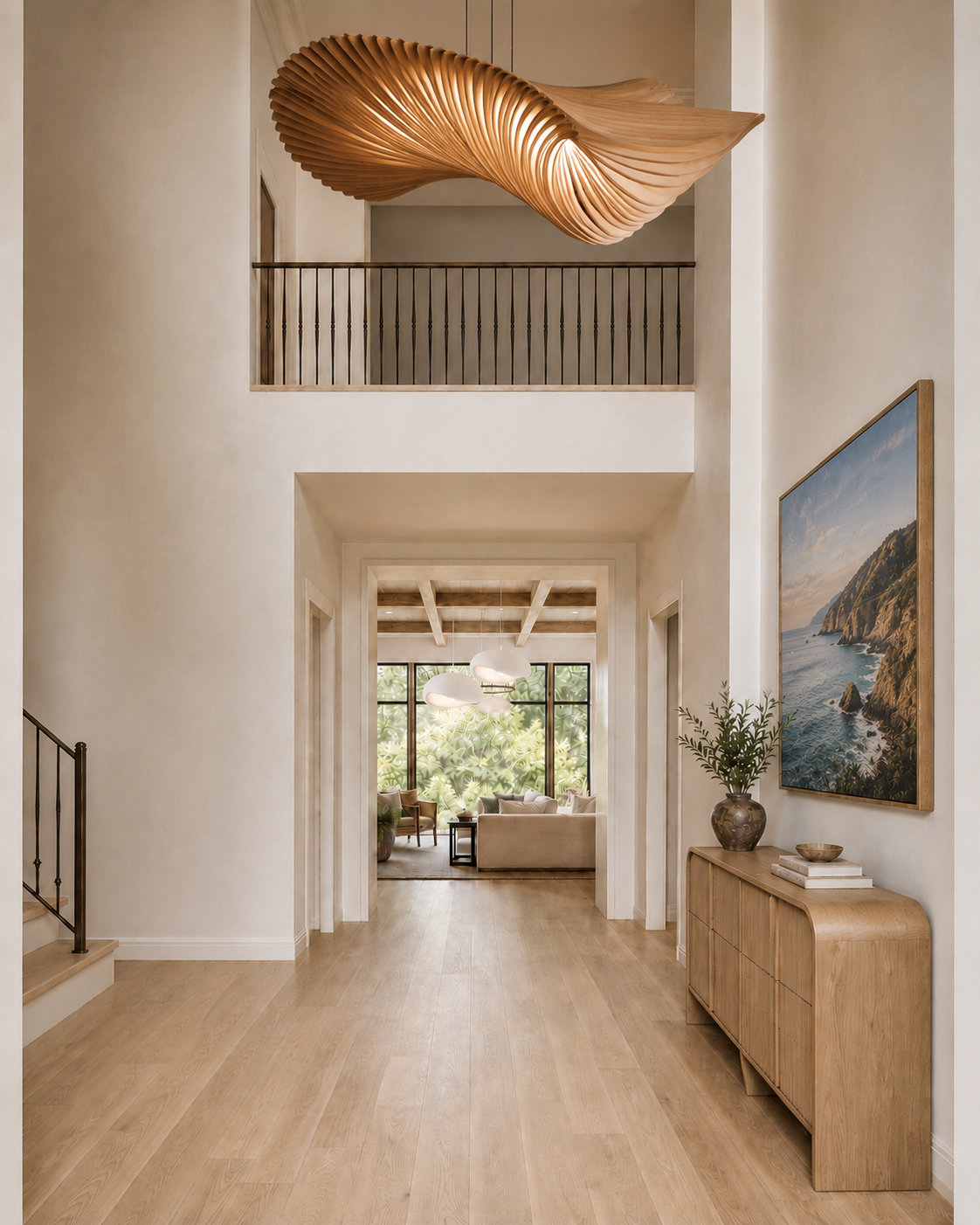 Render — double-height Entry concept with bridge and main stair